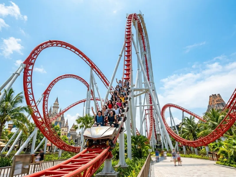 Độ cao 50m ngoạn mục và vòng xoáy 360 độ của tàu lượn 'Cơn thịnh nộ của Zeus' tại VinWonders Phú Quốc